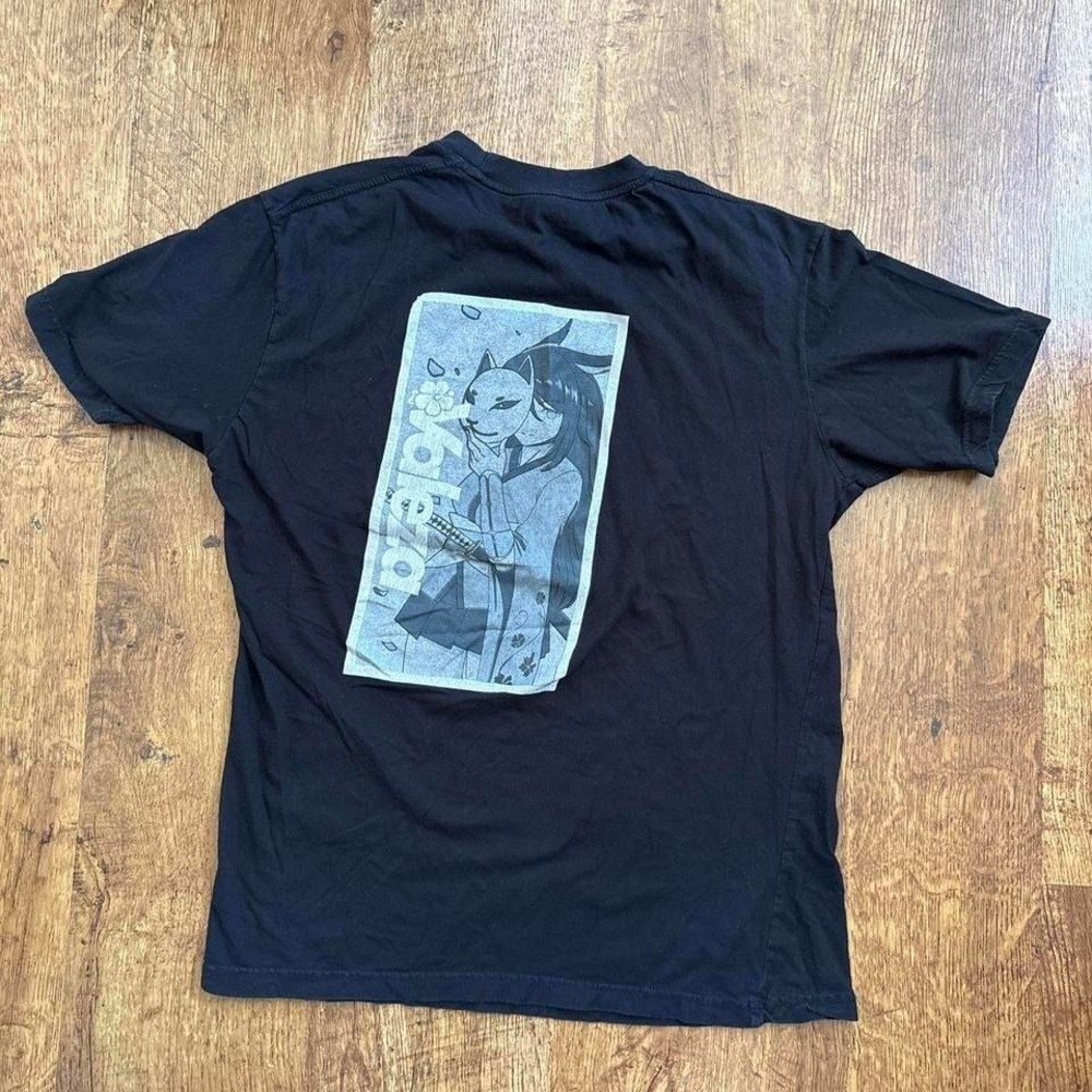 Valeza Stay Vibin Anime Kitsune Graphic Tee Black Skater Shirt Size 2XL Fits L